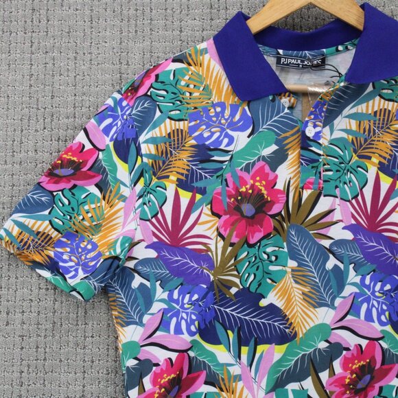 PJ Paul Jones Polo Shirt Mens Small S Multicolor Floral Pattern Short Sleeve NWT - Picture 4 of 10